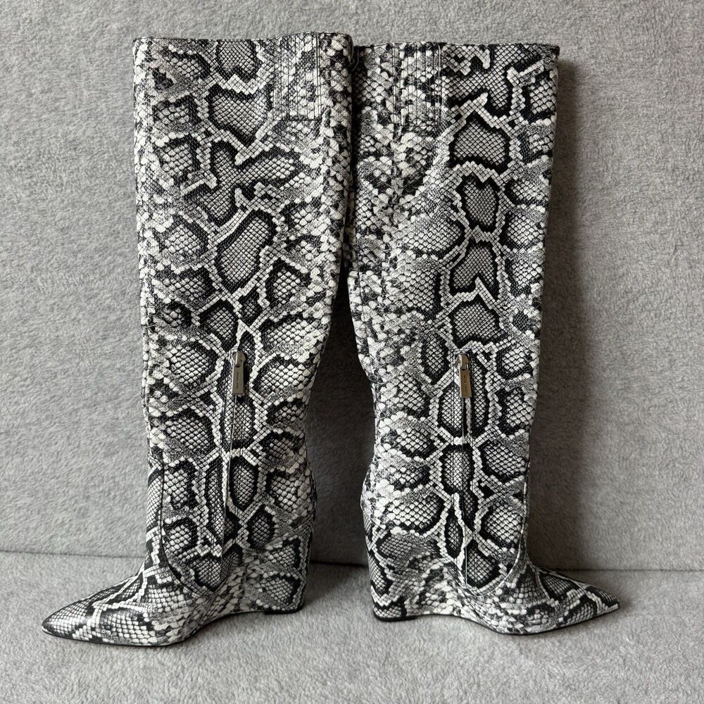 Michael Kors Leather Knee-High Wedge Boot Snake Size 7.5M Festival Concert Party - Picture 3 of 15